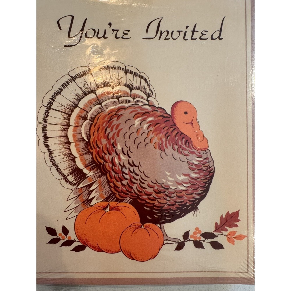 Thanksgiving invitation, invitations greeting card set of 8‎ Turkey Vintage 70s